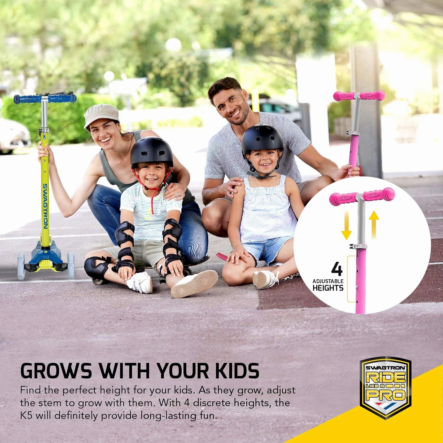 SWAGTRON K5 3-Wheel Kids Scooter with Light-Up Wheels | Quick Assembly | ASTM-Certified | Height-Adjustable for Boys or Girls Ages 3 