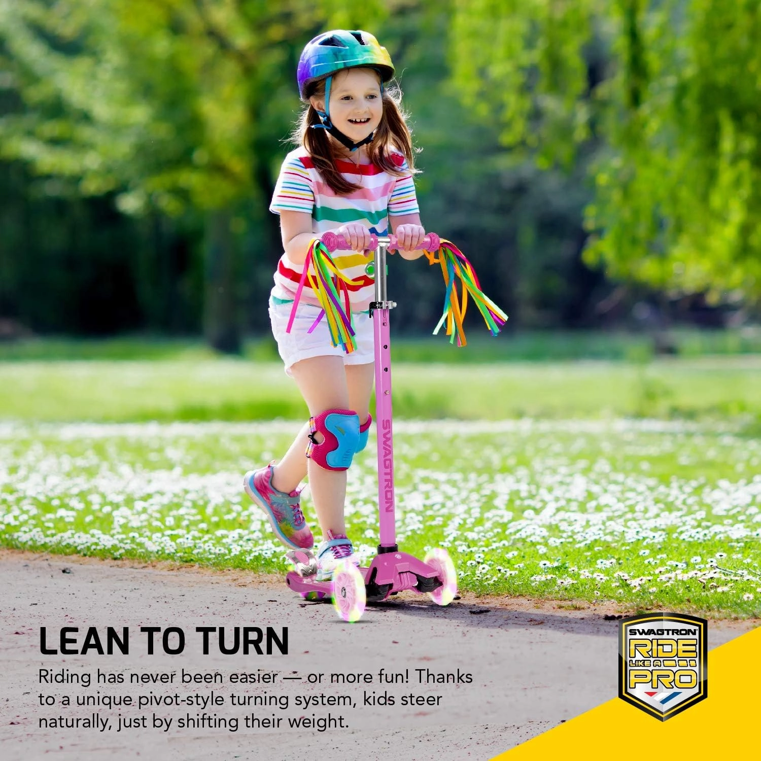 SWAGTRON K5 3-Wheel Kids Scooter with Light-Up Wheels | Quick Assembly | ASTM-Certified | Height-Adjustable for Boys or Girls Ages 3 