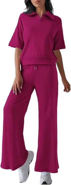 Sweatsuits for Women Set 2 Piece Trade Casual Solid Color Slim Fit Short Sleeved Oversized Sweatshirt Sweatpants