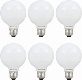 SYLVANIA LED TruWave Natural Series Globe Light Bulb, 60W Daylight Medium Base, Dimmable, Frosted - 6 Pack