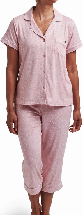 TAHARI Women's Pajama Set including Notch Collar Button-Up Top and Pants