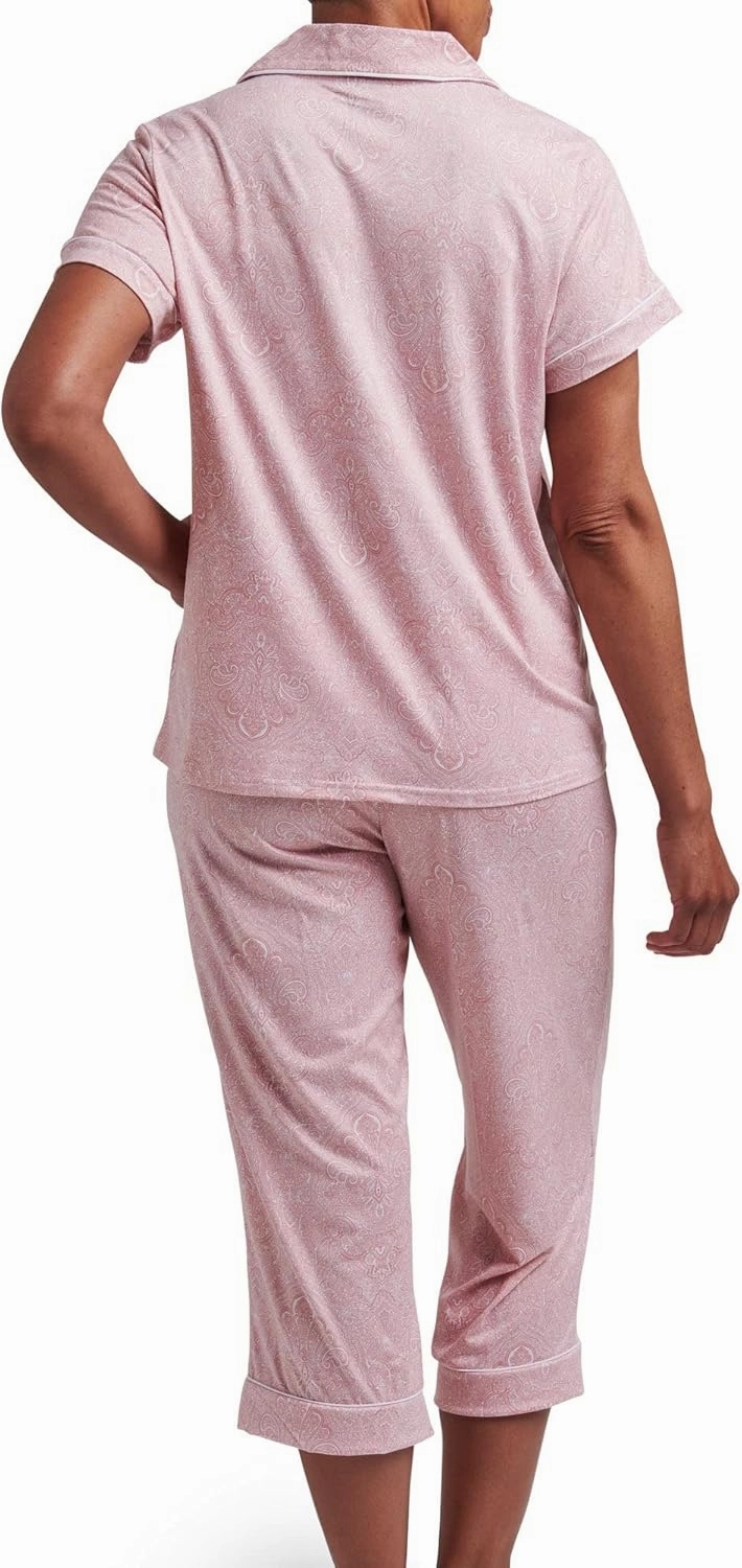 TAHARI Women's Pajama Set including Notch Collar Button-Up Top and Pants