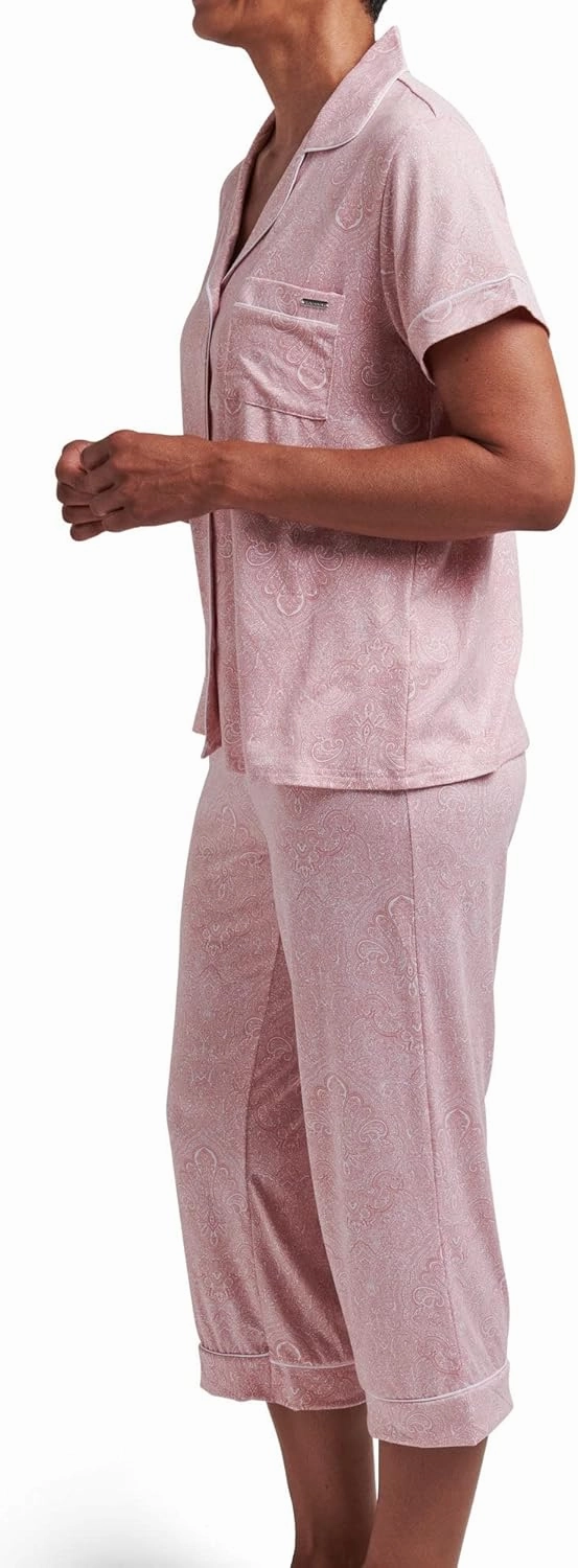 TAHARI Women's Pajama Set including Notch Collar Button-Up Top and Pants