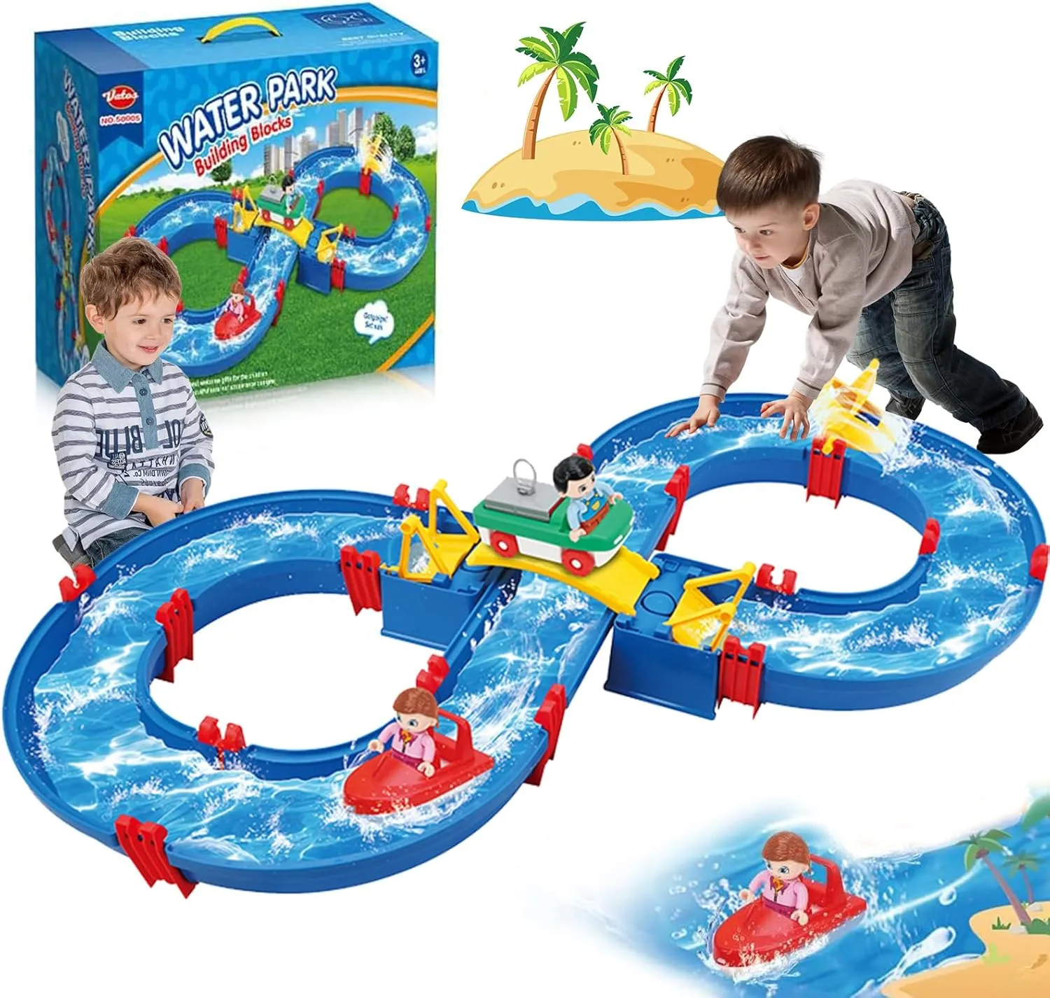 TANSAR Outdoor Water Table for Toddlers 1-3 3-5, Water Kids Toys for Kids Ages 4-8, Water Park Playset Table Beach Toy, Summer Play Activities for Backyard, Garden, Lawn, Pool with 2 Boats（50PCS）