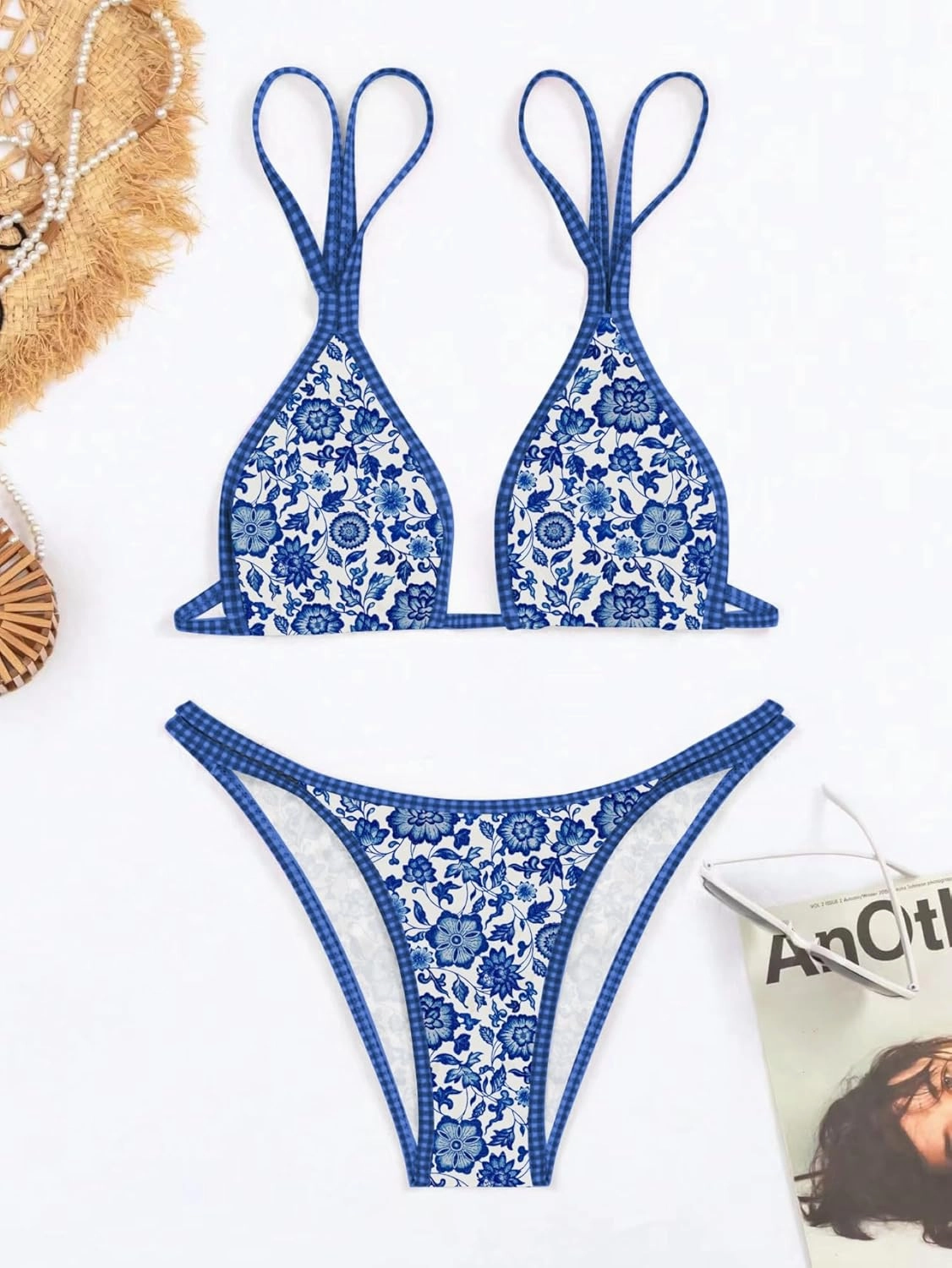 TASHEHE Women's Bikini Set High Leg Cut Double Straps Cute Triangle Swimsuit High Waist Two Piece Bathing Suit