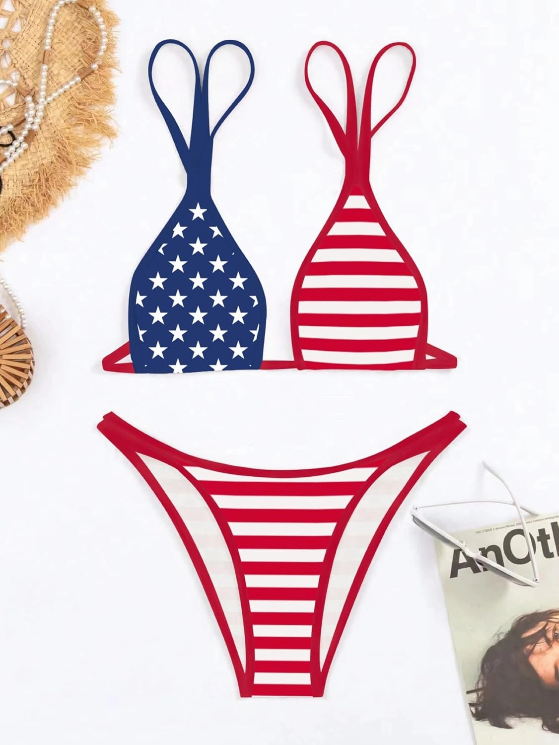 TASHEHE Women's Bikini Set High Leg Cut Double Straps Cute Triangle Swimsuit High Waist Two Piece Bathing Suit