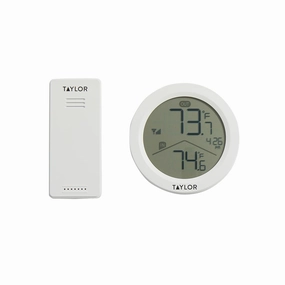 Taylor Digital Wireless Round Indoor Comfort Level Thermometer and Clock, Wireless Remote Sensor, Easy-to-Read Display for Home, Office, Greenhouse, Nursery, and Indoor Areas, LCD, White