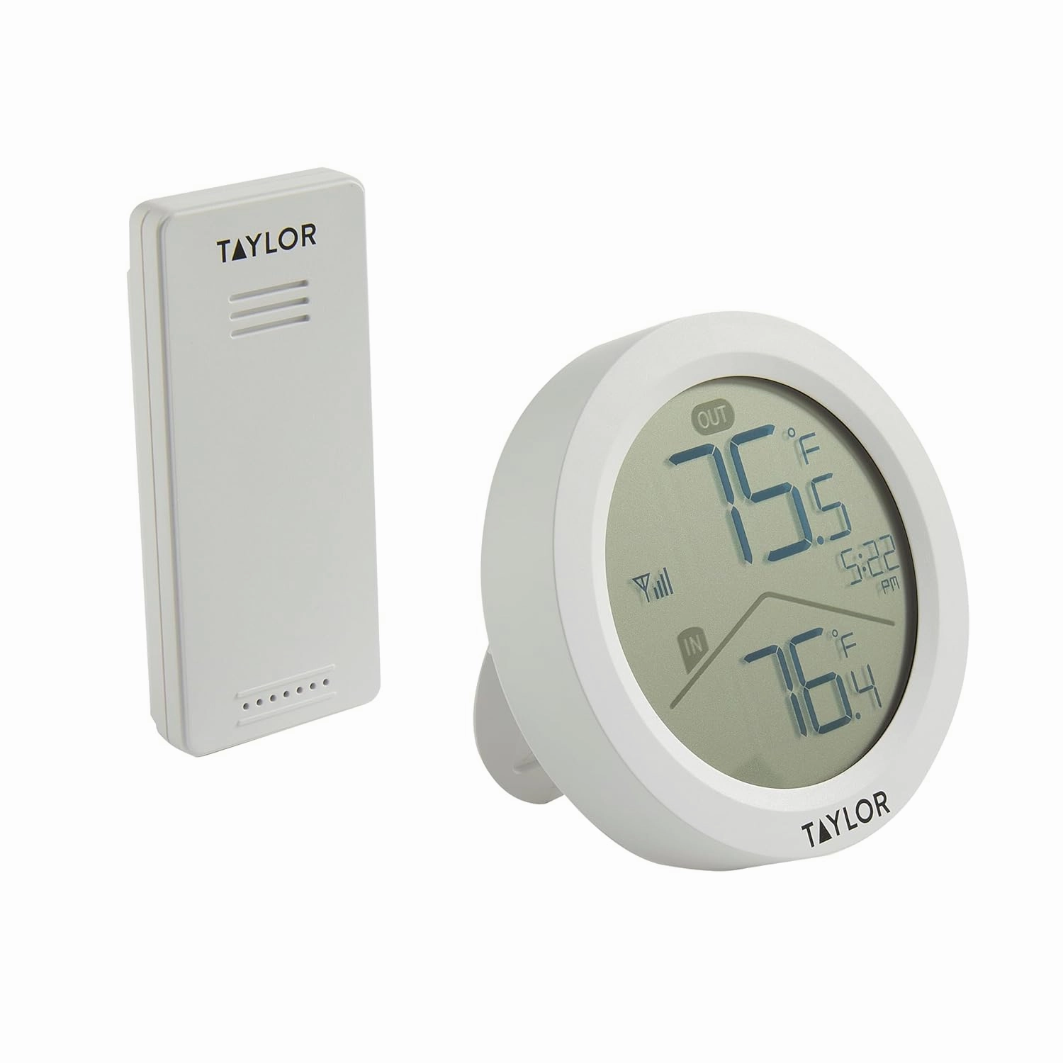 Taylor Digital Wireless Round Indoor Comfort Level Thermometer and Clock, Wireless Remote Sensor, Easy-to-Read Display for Home, Office, Greenhouse, Nursery, and Indoor Areas, LCD, White
