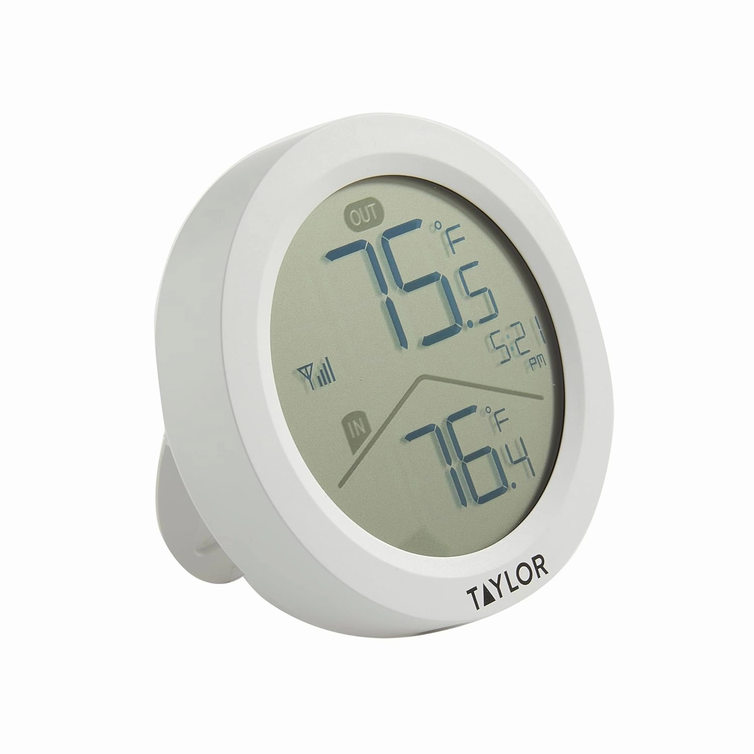 Taylor Digital Wireless Round Indoor Comfort Level Thermometer and Clock, Wireless Remote Sensor, Easy-to-Read Display for Home, Office, Greenhouse, Nursery, and Indoor Areas, LCD, White