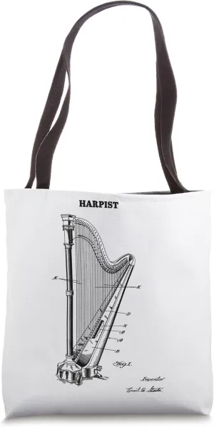 Technical Drawing Harp Musician Orchestra Harpist Tote Bag