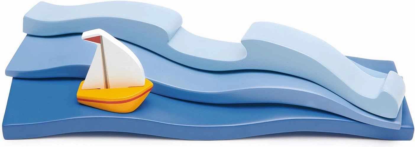 Tender Leaf Toys - Blue Water – Open-Ended Solid Wood Waves Toy Set for Displaying Sea Creatures for Kids Age 3 