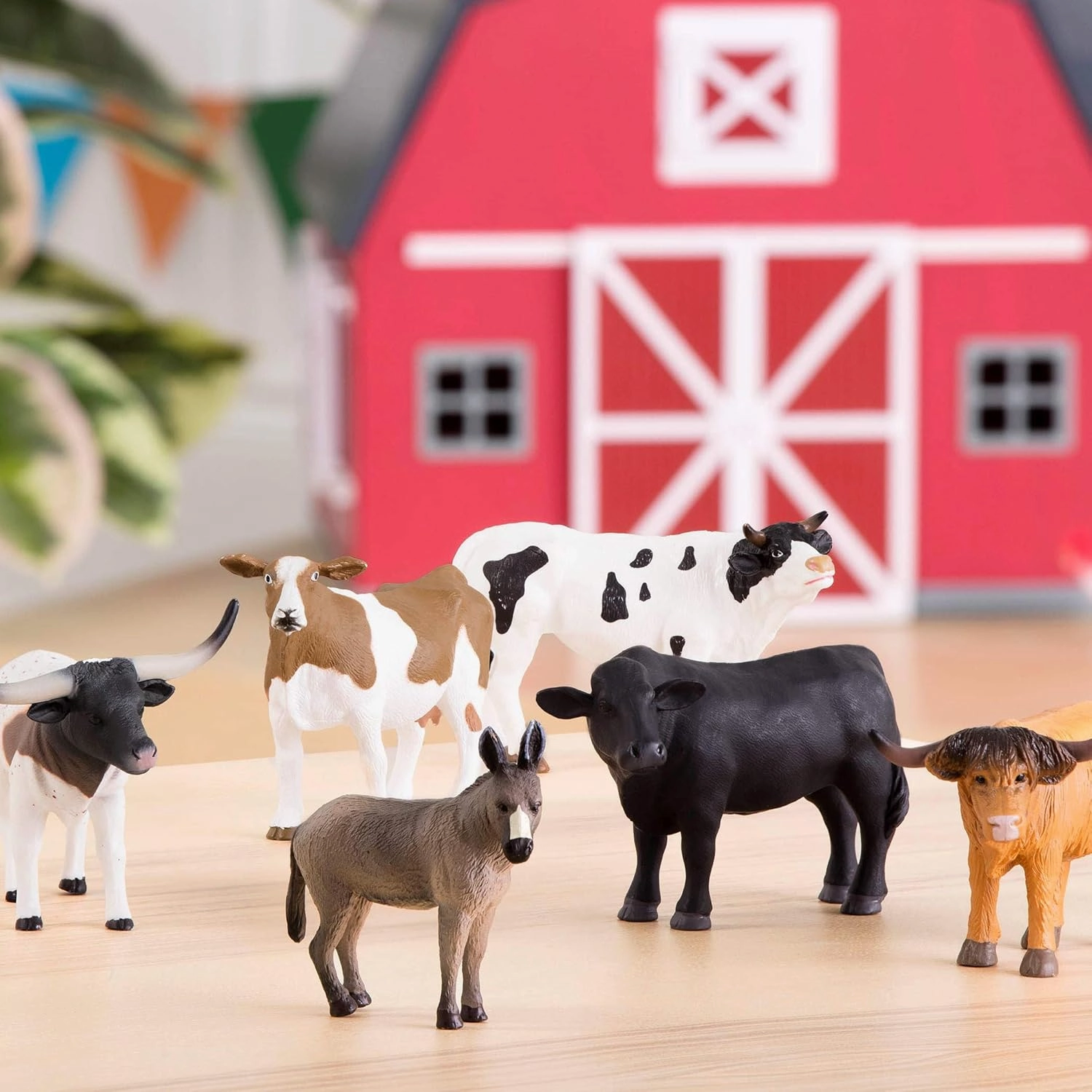 Terra by Battat Farm Animal Toy Set with 6 Realistic Figurines - Detailed Holstein Cow, Bulls & Donkey - Educational Toddler Farm Animal Toys for Learning & Imaginative Play, Ages 3 