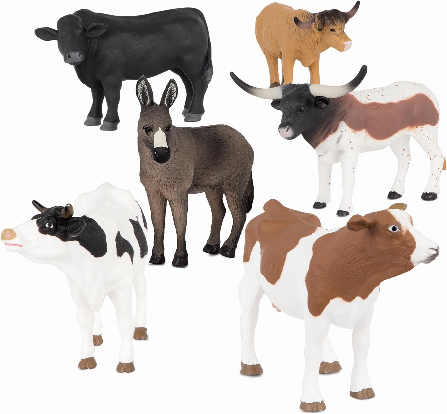 Terra by Battat Farm Animal Toy Set with 6 Realistic Figurines - Detailed Holstein Cow, Bulls & Donkey - Educational Toddler Farm Animal Toys for Learning & Imaginative Play, Ages 3 