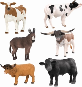 Terra by Battat Farm Animal Toy Set with 6 Realistic Figurines - Detailed Holstein Cow, Bulls & Donkey - Educational Toddler Farm Animal Toys for Learning & Imaginative Play, Ages 3 