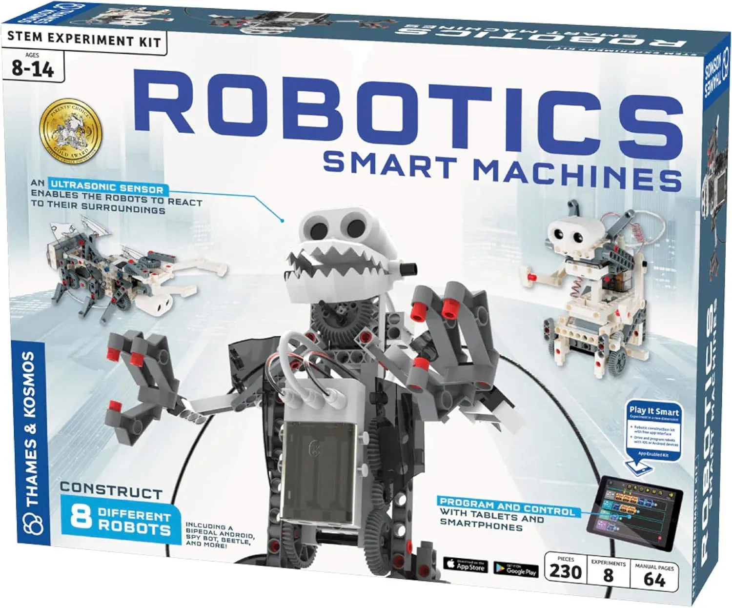 Thames & Kosmos | Robotics Smart Machines | Robotics for Kids 8 and up | STEM Kit builds 8 Robots | Full Color Manual to help with assembly | Requires tablet or smartphone | Parents' Choice Gold Award