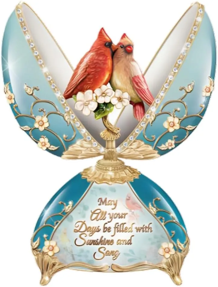 The Bradford Exchange Nature's Harmony Music Box Collection - Sunshine & Song Egg Music Box Issue #1 Handcrafted Heirloom Porcelain with 24K Gold Accents Songbirds by Peter Carl Faberge 6.5-Inches