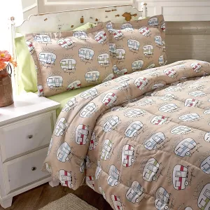 The Lakeside Collection Happy Camper Comforter Set - Cute Bedding for Outdoor Lovers, Kids, Teens - Twin, Beige