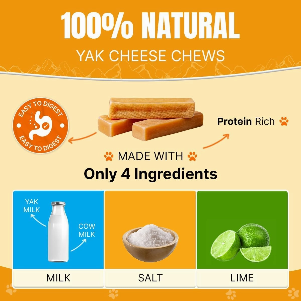Tibetan Dog Chew Yak Cheese Sticks (12 Large Chews) - Handmade Treats for Aggressive Chewers, Easy to Digest, No Additives, Rawhide, Grains, or Gluten - Ideal Dog Toy and Travel Bag Companion