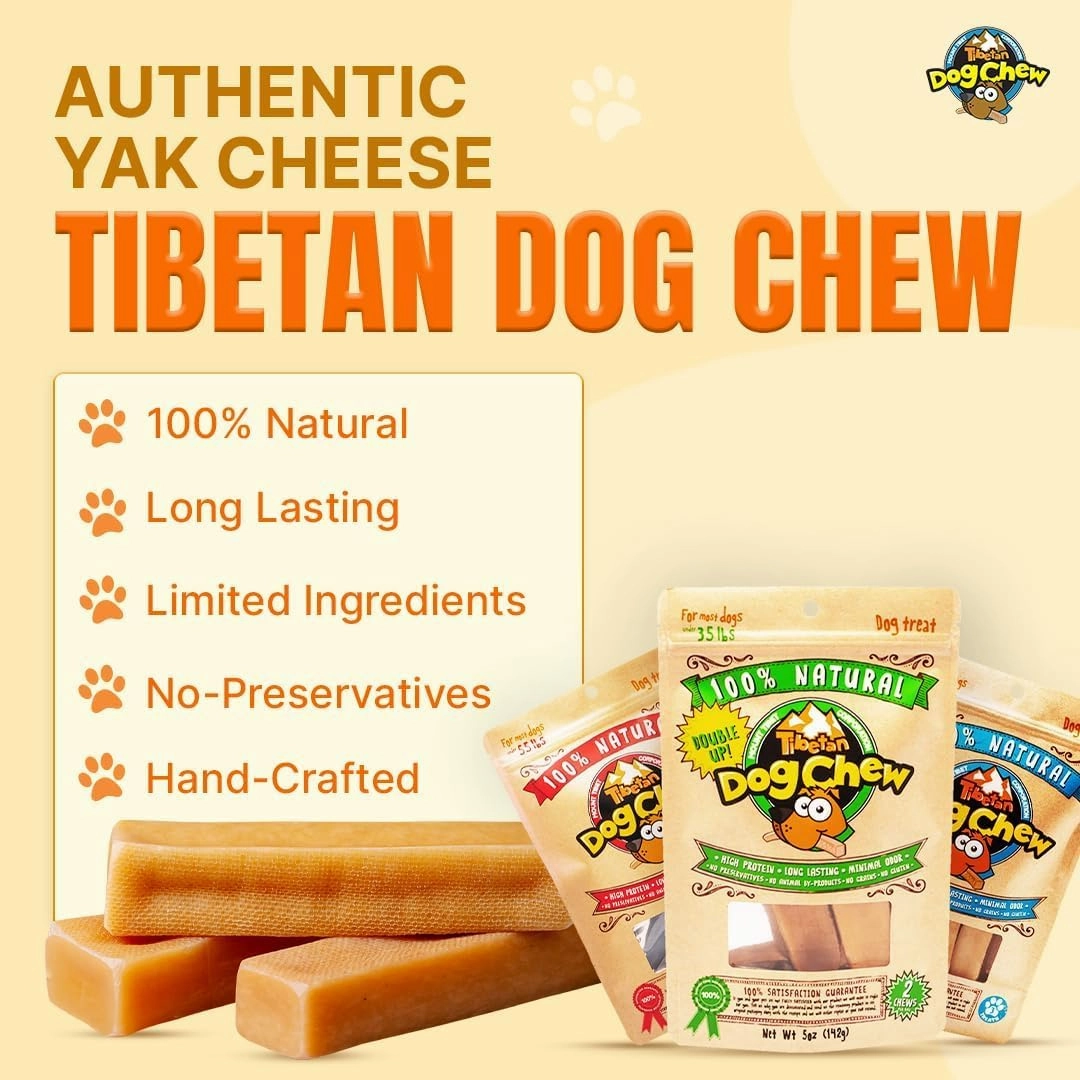 Tibetan Dog Chew Yak Cheese Sticks (12 Large Chews) - Handmade Treats for Aggressive Chewers, Easy to Digest, No Additives, Rawhide, Grains, or Gluten - Ideal Dog Toy and Travel Bag Companion