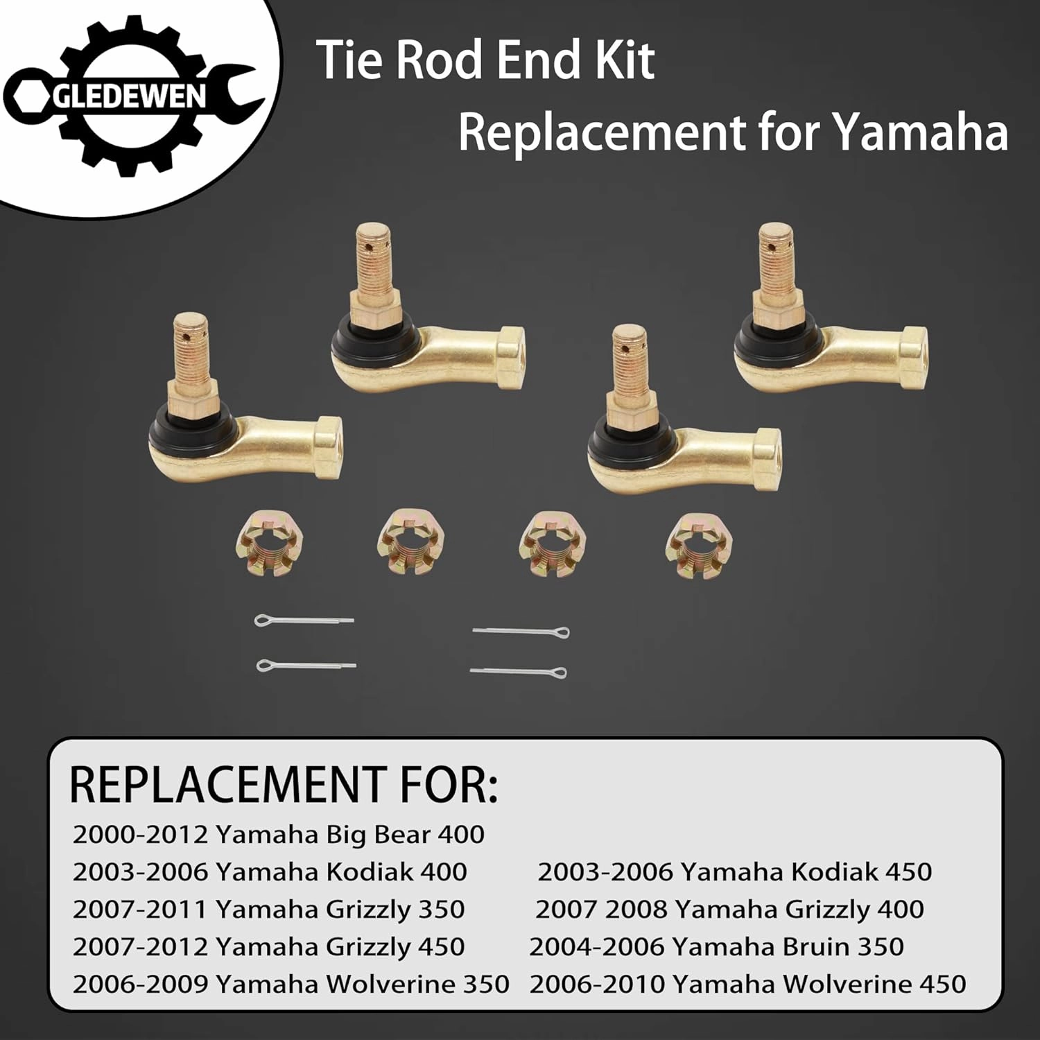 Tie Rod End Kit, Compatible With 2000-2012 Yamaha Big Bear 400, 2003-2006 Kodiak 400 / 450, 07-12 Grizzly 350 / 400 / 450, 04-06 Bruin 350, 06-10 Wolverine 350 / 450 Ball Joint Set ATV UTV Accessories