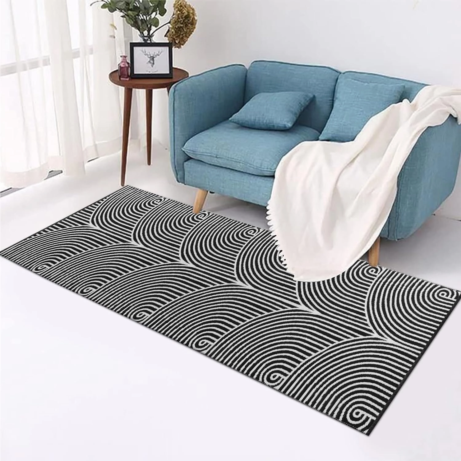 Tiffasea Woven Runner Rug 2'x6', Machine Washable Indoor Outdoor Rugs Cotton Reversible Hallway Runner Rug Entryway Carpet Runner for Living Room/Laundry/Bathroom/Bedroom(Black and White)