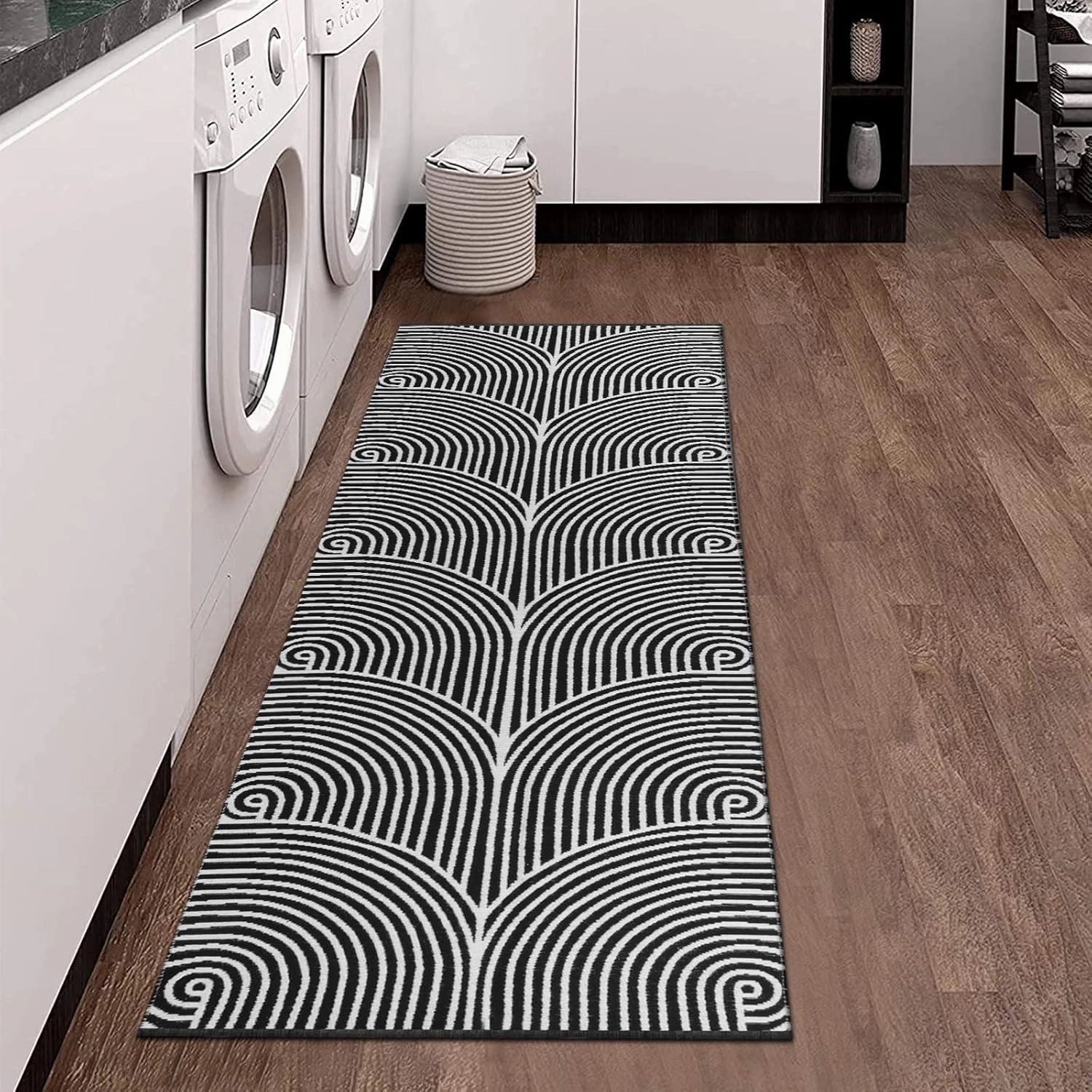Tiffasea Woven Runner Rug 2'x6', Machine Washable Indoor Outdoor Rugs Cotton Reversible Hallway Runner Rug Entryway Carpet Runner for Living Room/Laundry/Bathroom/Bedroom(Black and White)