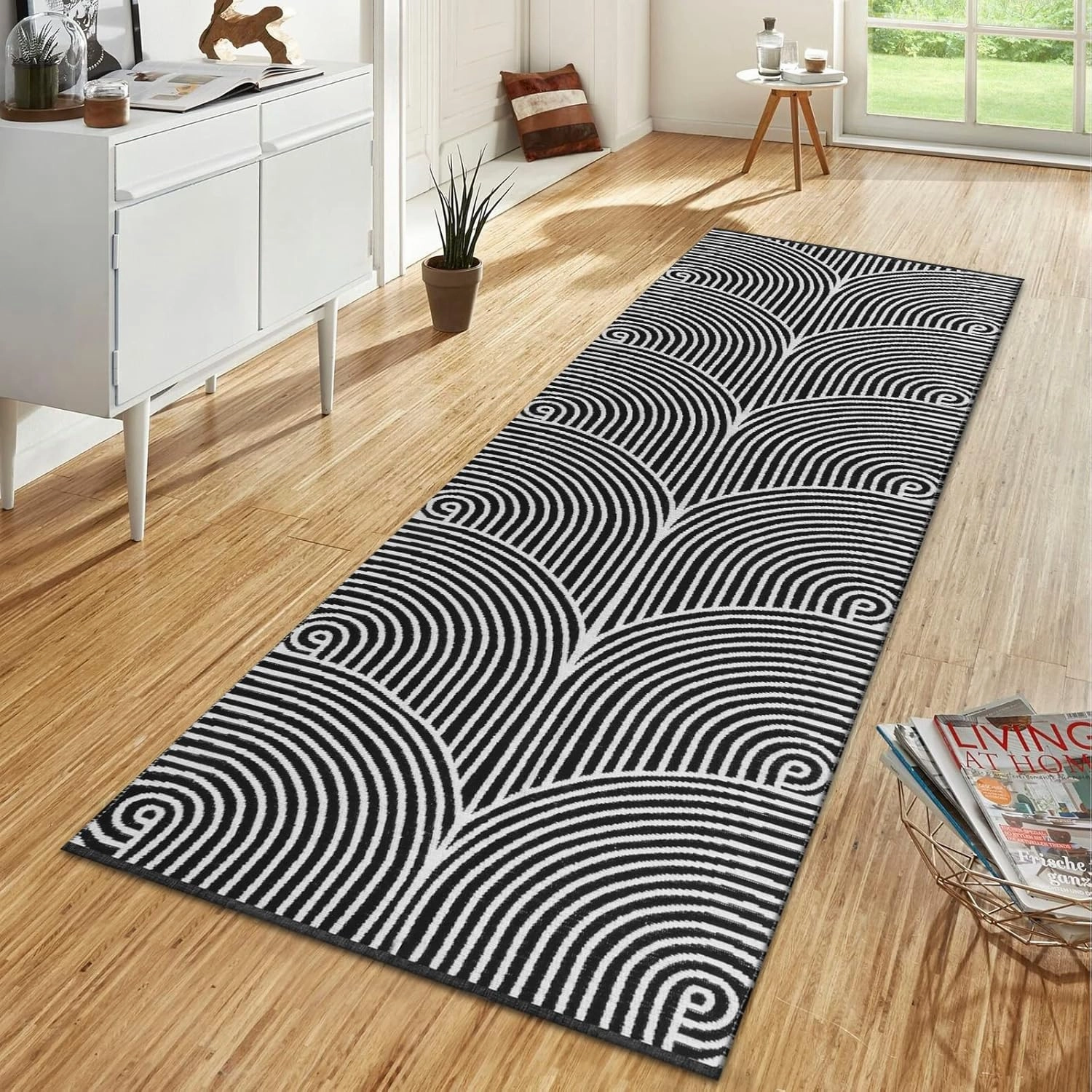 Tiffasea Woven Runner Rug 2'x6', Machine Washable Indoor Outdoor Rugs Cotton Reversible Hallway Runner Rug Entryway Carpet Runner for Living Room/Laundry/Bathroom/Bedroom(Black and White)