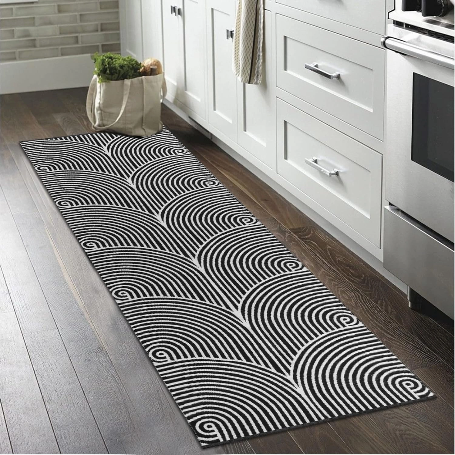 Tiffasea Woven Runner Rug 2'x6', Machine Washable Indoor Outdoor Rugs Cotton Reversible Hallway Runner Rug Entryway Carpet Runner for Living Room/Laundry/Bathroom/Bedroom(Black and White)
