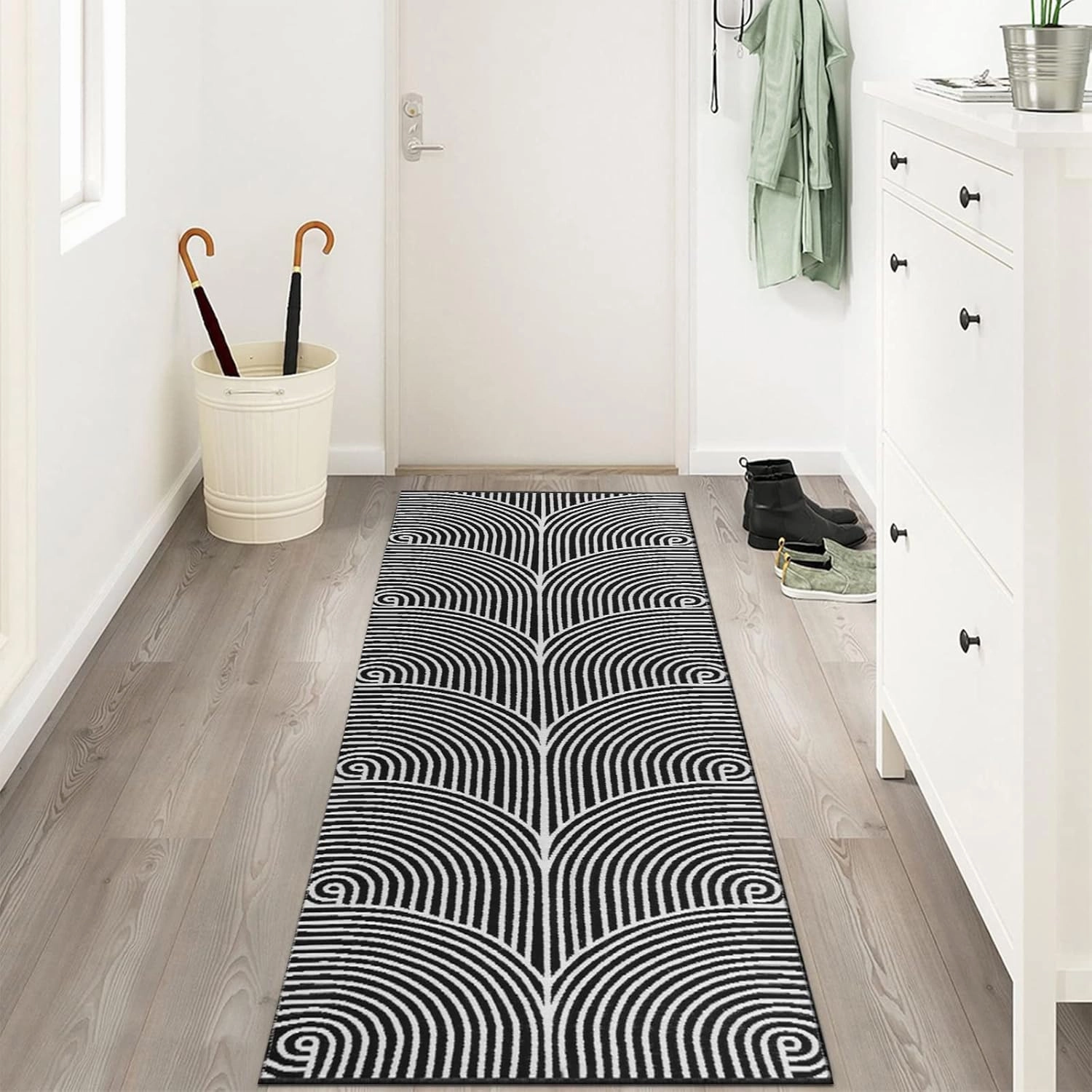 Tiffasea Woven Runner Rug 2'x6', Machine Washable Indoor Outdoor Rugs Cotton Reversible Hallway Runner Rug Entryway Carpet Runner for Living Room/Laundry/Bathroom/Bedroom(Black and White)
