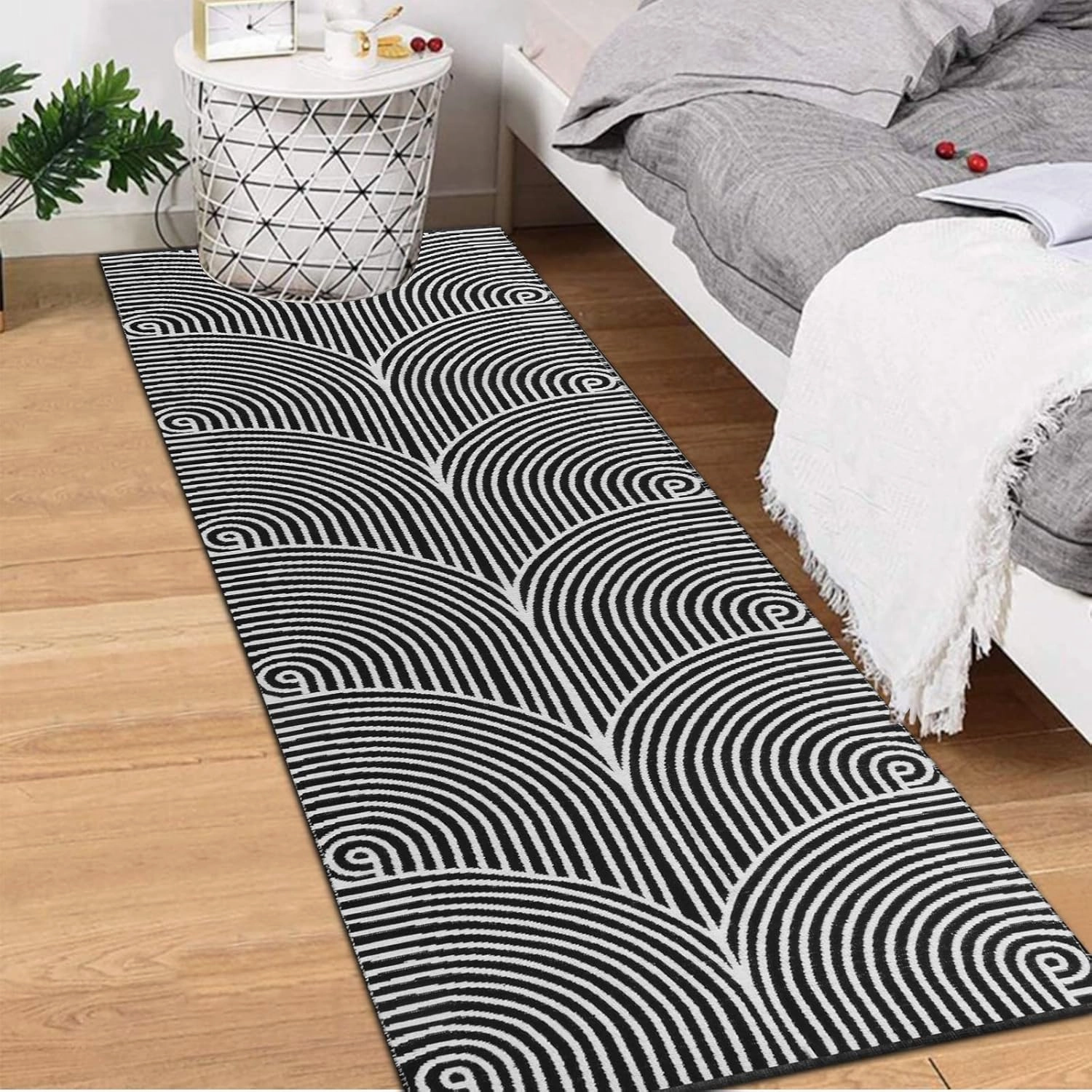 Tiffasea Woven Runner Rug 2'x6', Machine Washable Indoor Outdoor Rugs Cotton Reversible Hallway Runner Rug Entryway Carpet Runner for Living Room/Laundry/Bathroom/Bedroom(Black and White)