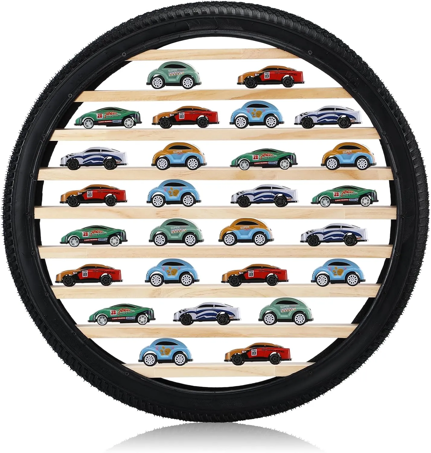 Tire Toy Box Wall Car Display Shelf Model Car Display Case Stand for 1/64 Collectibles Cars,Collectibles,Toy Figurines(Diameter 23.6 Inches)