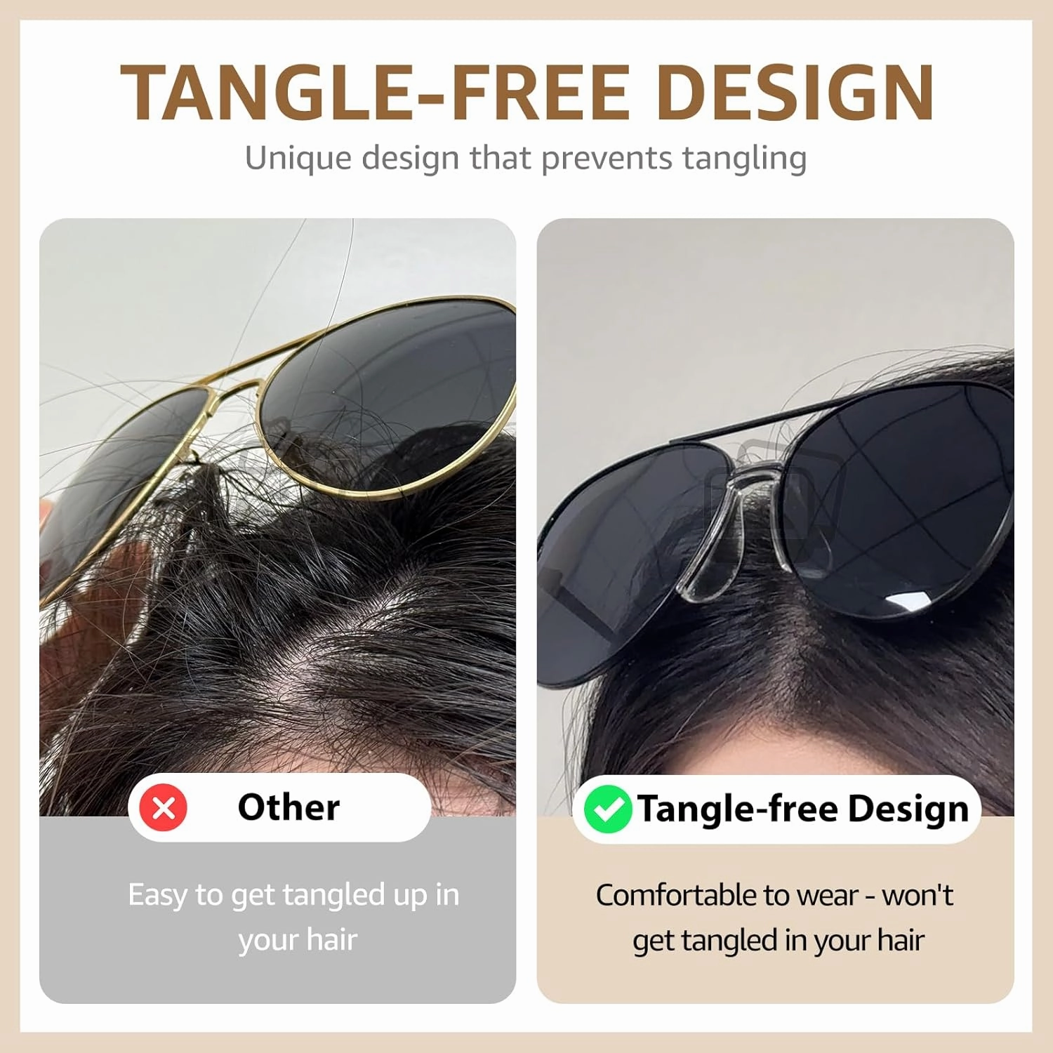TJUTR Tangle Free Aviator Sunglasses for Women Men, Polarized UV400 Protection Trendy Shades, No-Snag Metal Frame Glasses