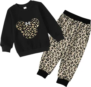 Toddler Baby Girl Leopard Fall Clothes Long Sleeve Pullover Crew Neck Top Sweatshirt Pants Casual Winter Outfits