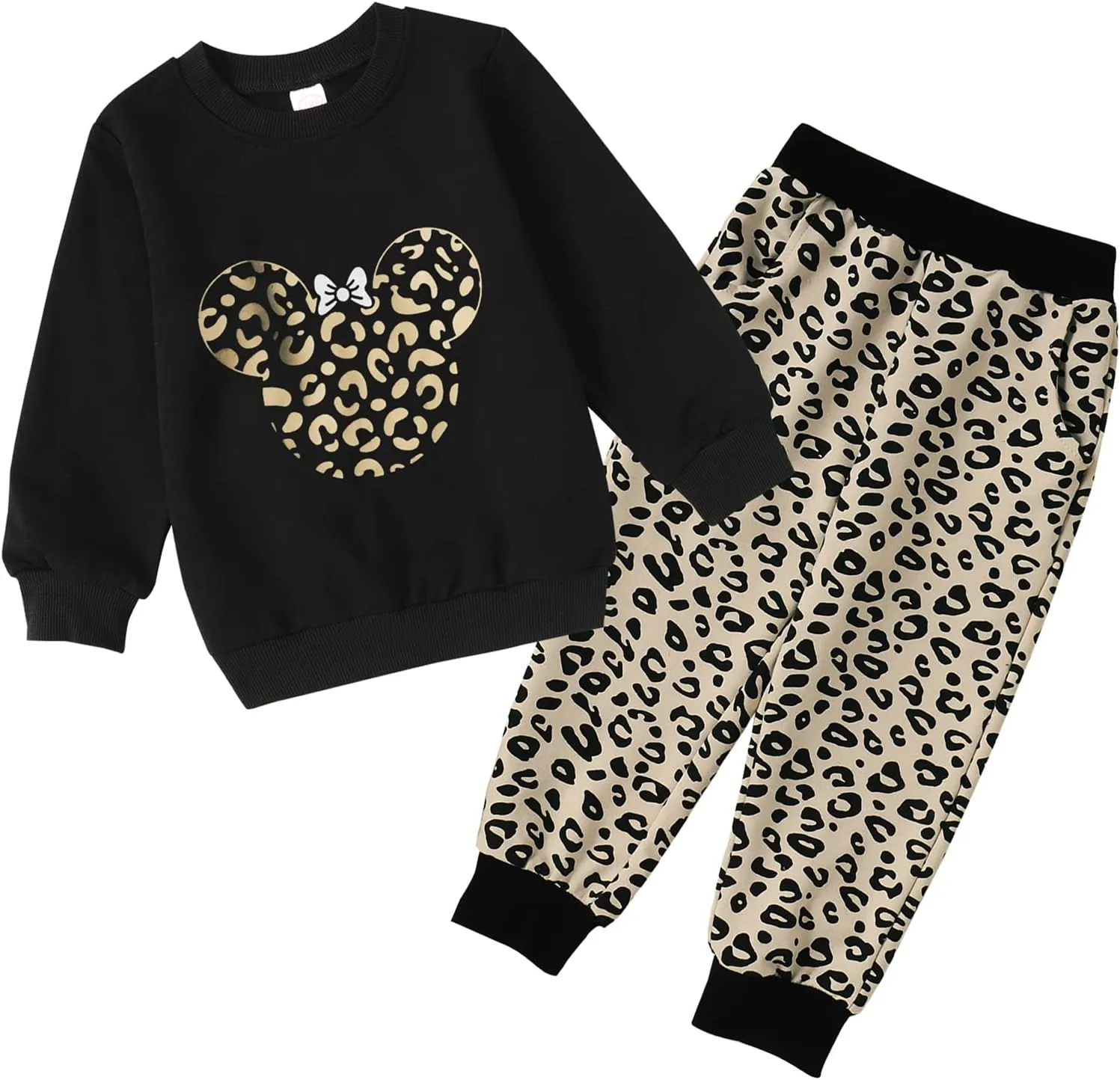 Toddler Baby Girl Leopard Fall Clothes Long Sleeve Pullover Crew Neck Top Sweatshirt Pants Casual Winter Outfits