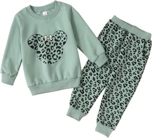 Toddler Baby Girl Leopard Fall Clothes Long Sleeve Pullover Crew Neck Top Sweatshirt Pants Casual Winter Outfits