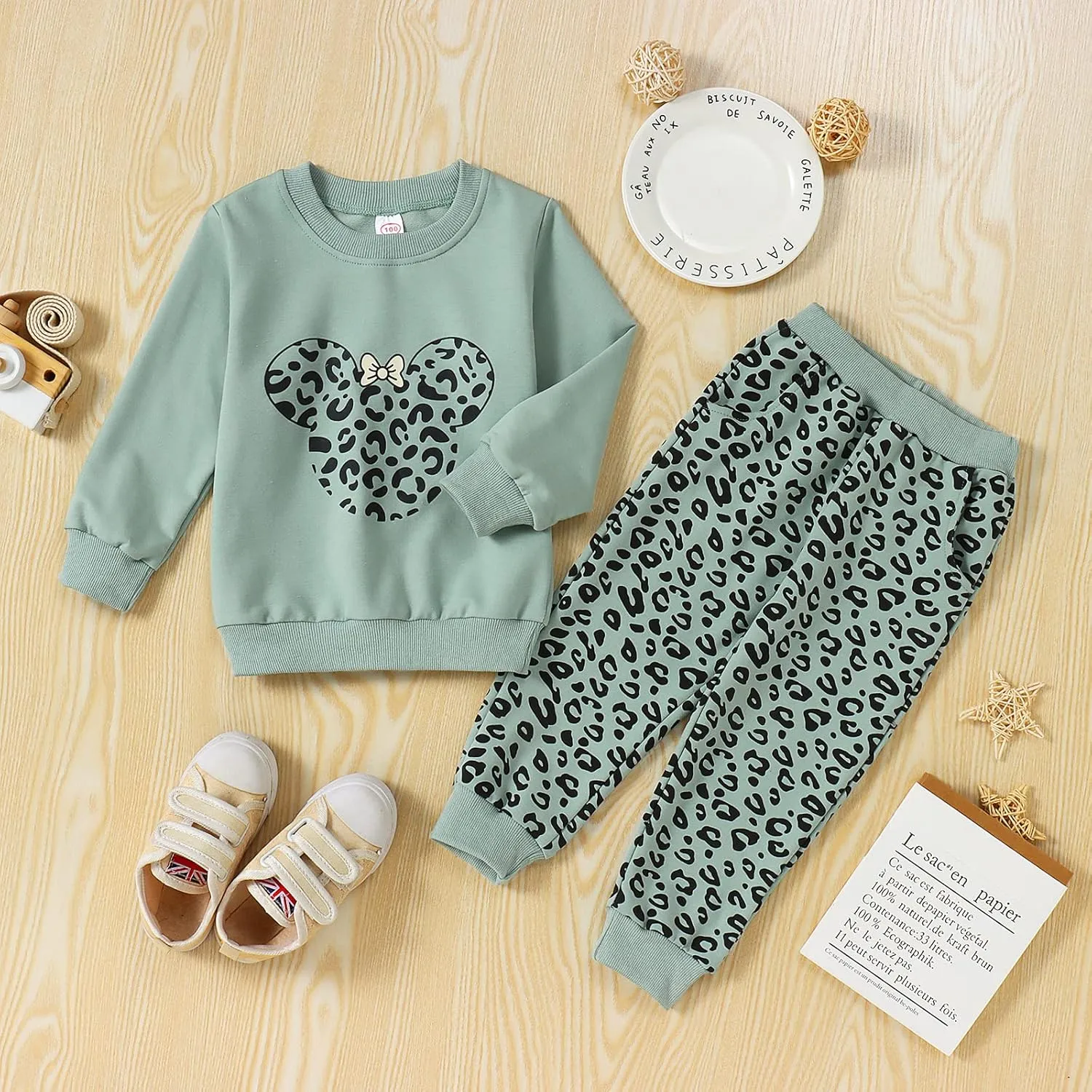 Toddler Baby Girl Leopard Fall Clothes Long Sleeve Pullover Crew Neck Top Sweatshirt Pants Casual Winter Outfits