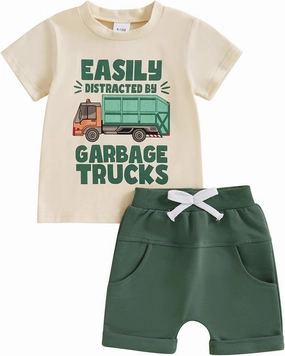 Toddler Baby Boy Summer Outfits Farmer Truck Gingham Boxer Shorts Set Little Kids 2Pcs Clothes 6 12 18 Months 2T 3T 4T