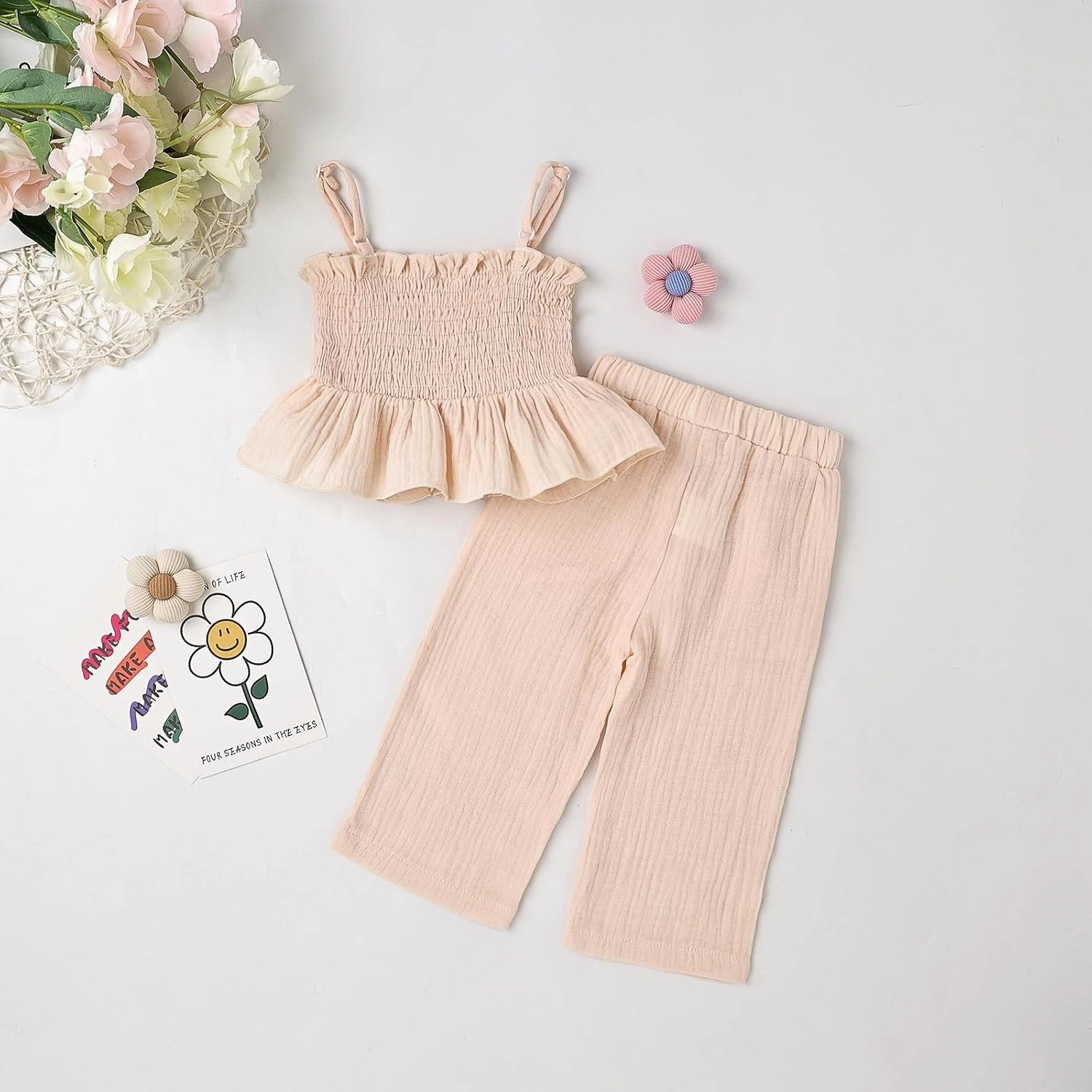 Toddler Baby Girl Clothes Summer Outfits Cute Bow Button Ruffle Camisole Pants Set 9-36 Months