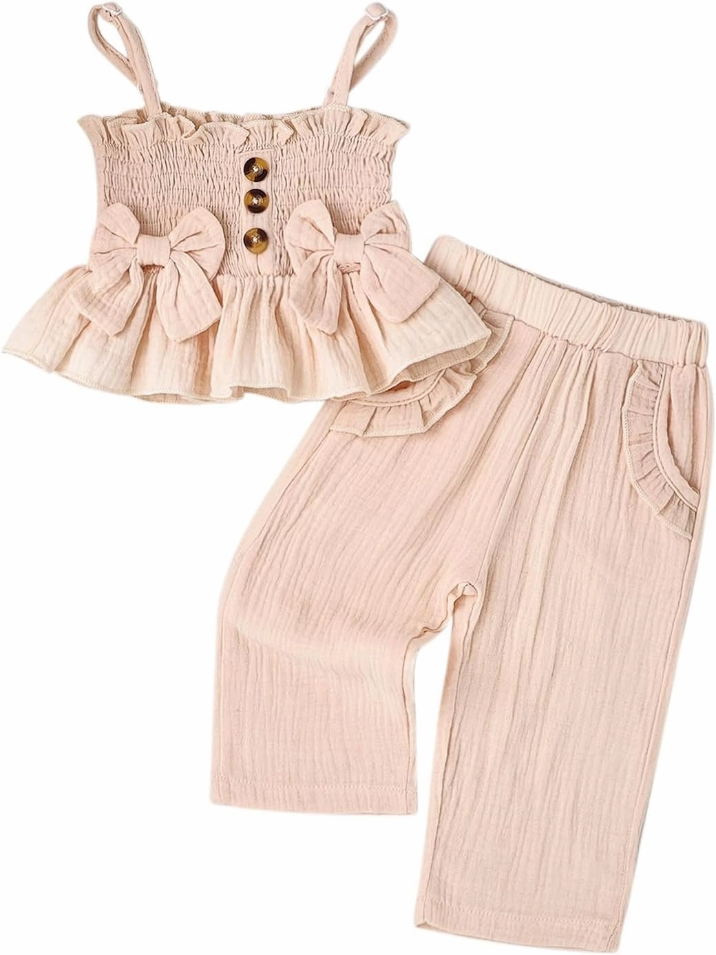 Toddler Baby Girl Clothes Summer Outfits Cute Bow Button Ruffle Camisole Pants Set 9-36 Months