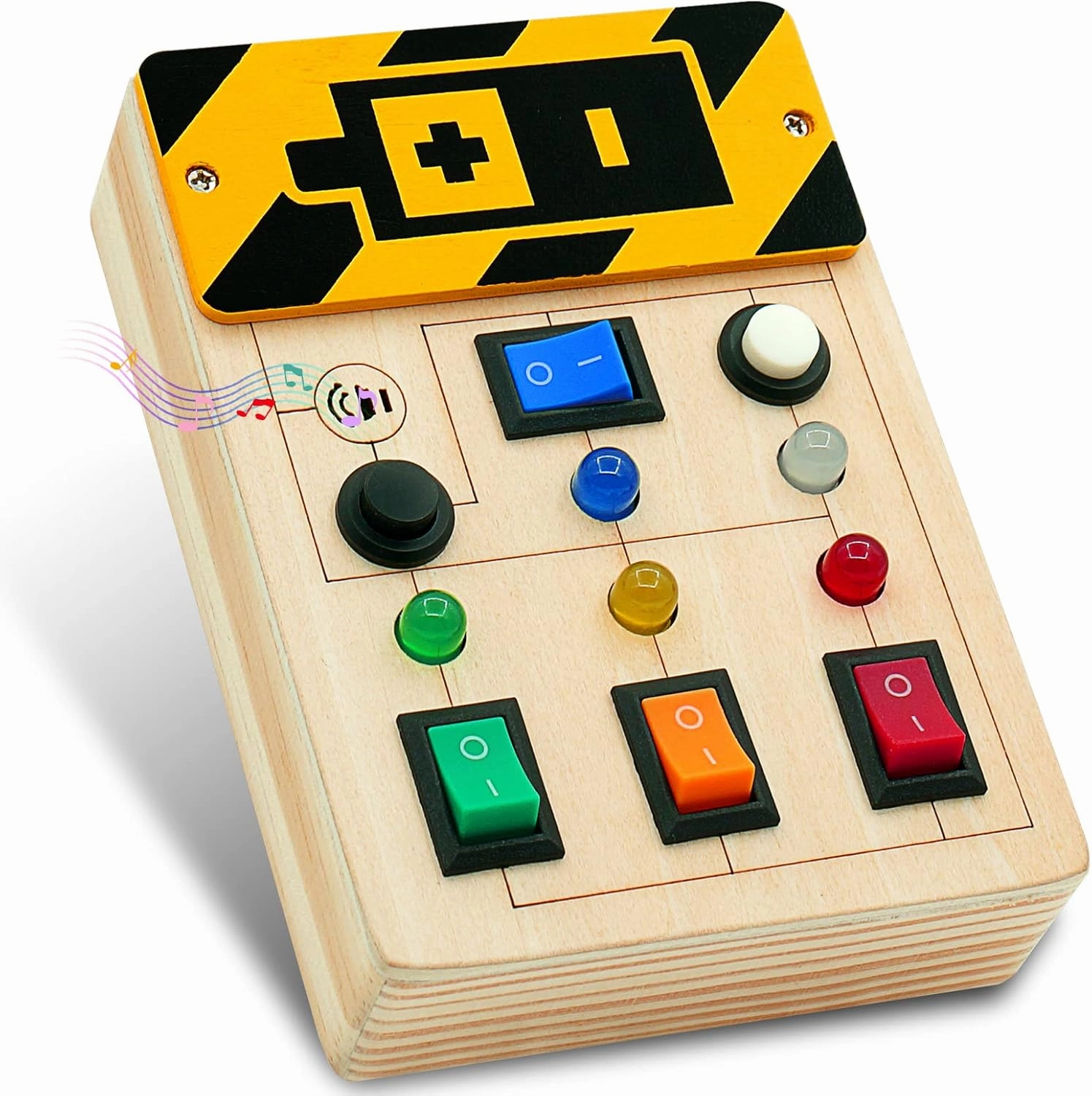 Toddler Toys Busy Board Montessori Toys Sensory Toys for Toddlers 1 2 3 4 Years Old, Wooden Travel Light Up Busy Board with Buttons to Push Educational Learning Fidget Toy for Boy Girls Gifts