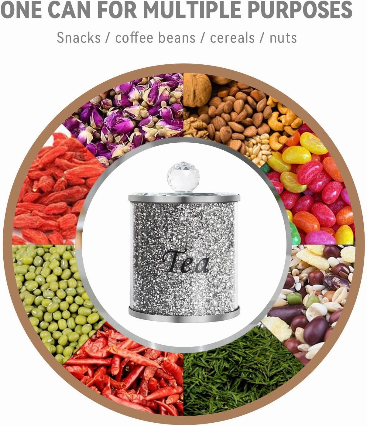 Topsky Coffee Sugar Tea Crystal Canister Set of 3,Sparkly Crystal Crushed Diamonds Home Decor,Silver Kitchen Coffee Jar Storage Set with Label & Lid,Storage Container Set for Countertop,Dining Room