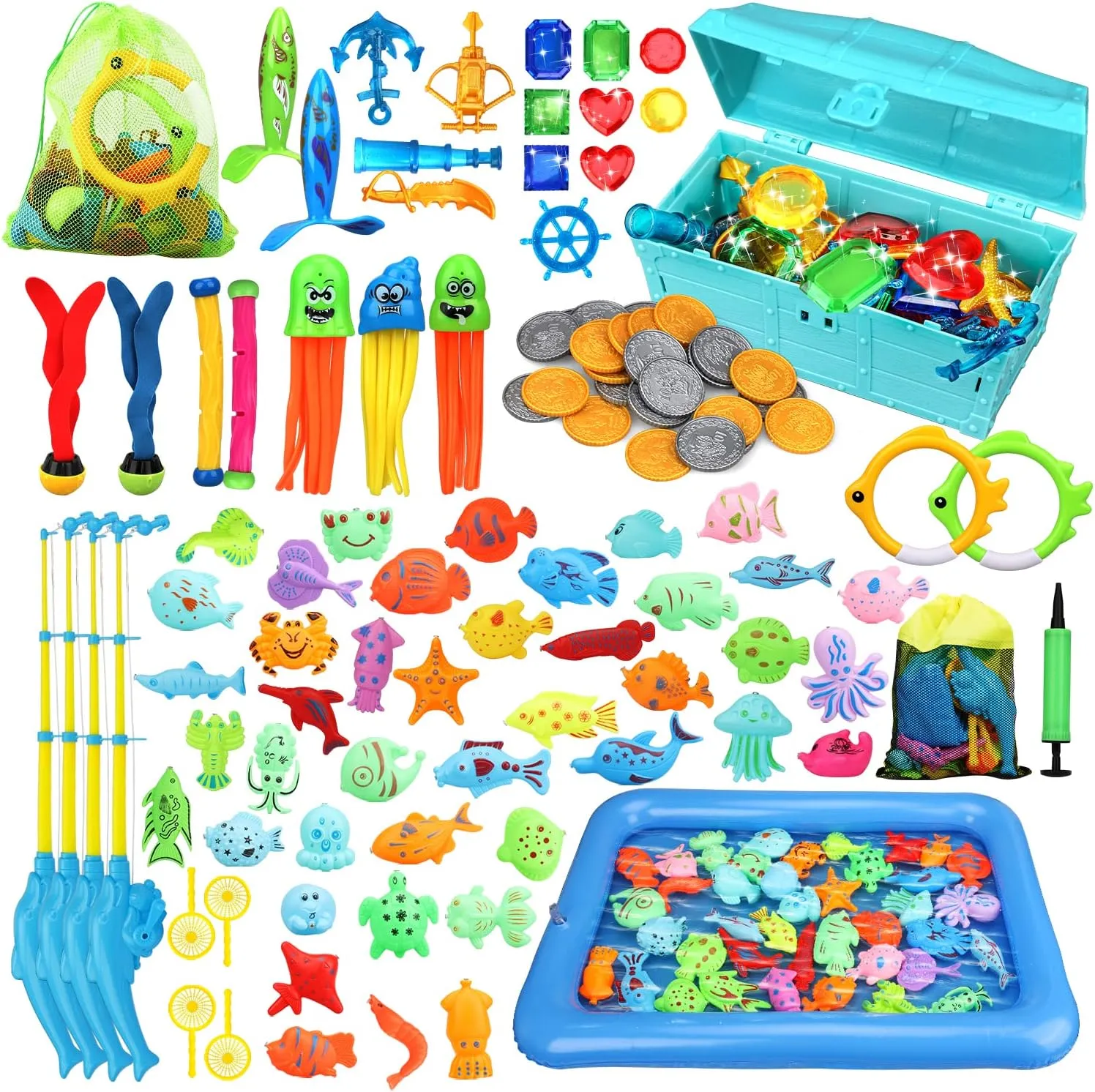 TOY Life Pool Dive Toys for Kids 55 PCS Pool Diving Toys Pool Games for Kids & Magnetic Fishing Game for Kids