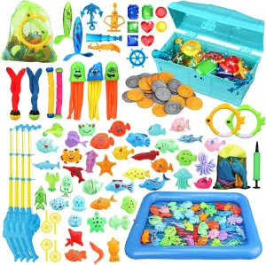 TOY Life Pool Dive Toys for Kids 55 PCS Pool Diving Toys Pool Games for Kids & Magnetic Fishing Game for Kids