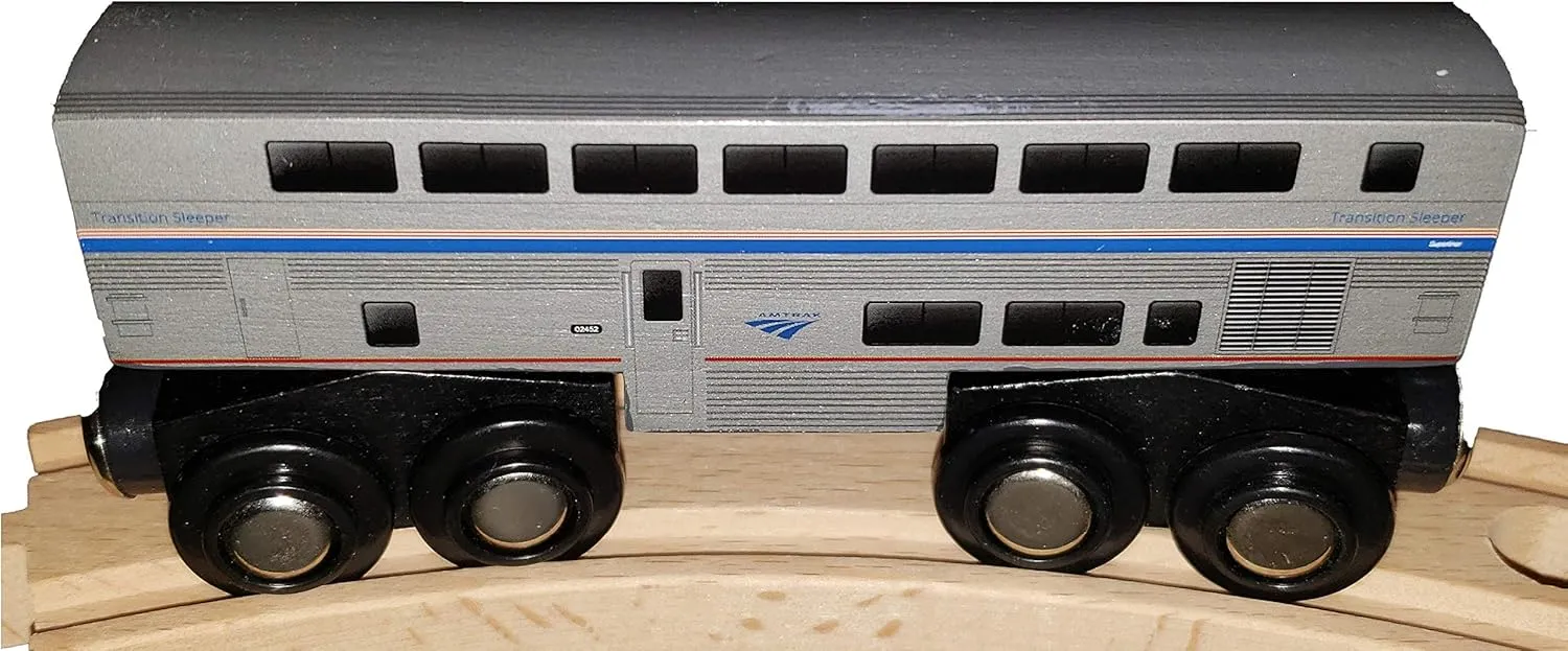 Transitional Sleeper Amtrak Wooden Train Superliner Sleeping Car 4.25 inch Compatible with Other Railroads
