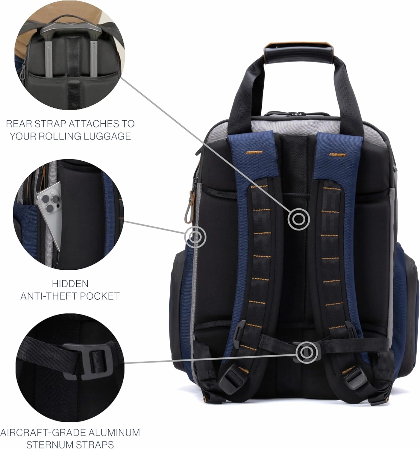 Travelpro Altitude Medium Expandable Travel Laptop Backpack 25-30L, 16 Inch Laptop, Water Resistant, Work, Business, Men and Women, Stellar Navy/Grey