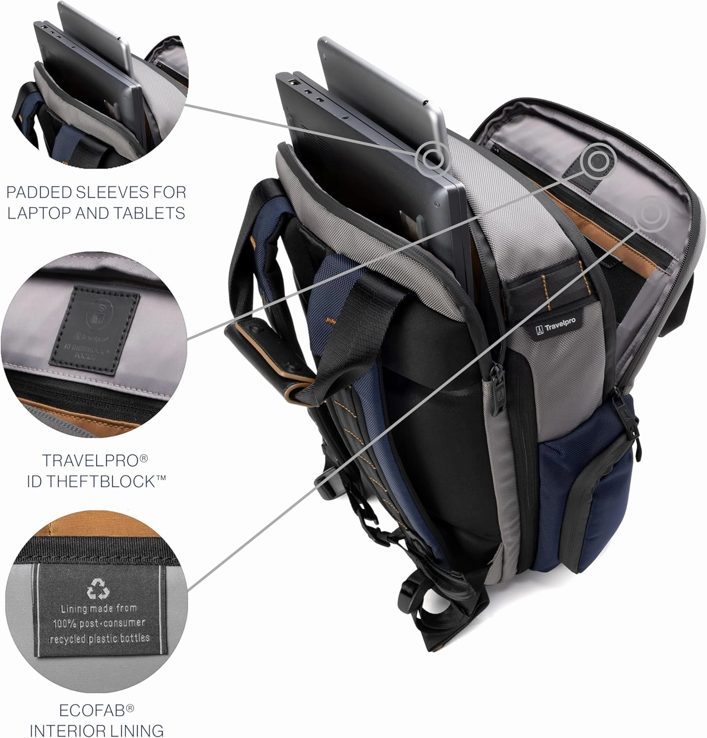 Travelpro Altitude Medium Expandable Travel Laptop Backpack 25-30L, 16 Inch Laptop, Water Resistant, Work, Business, Men and Women, Stellar Navy/Grey