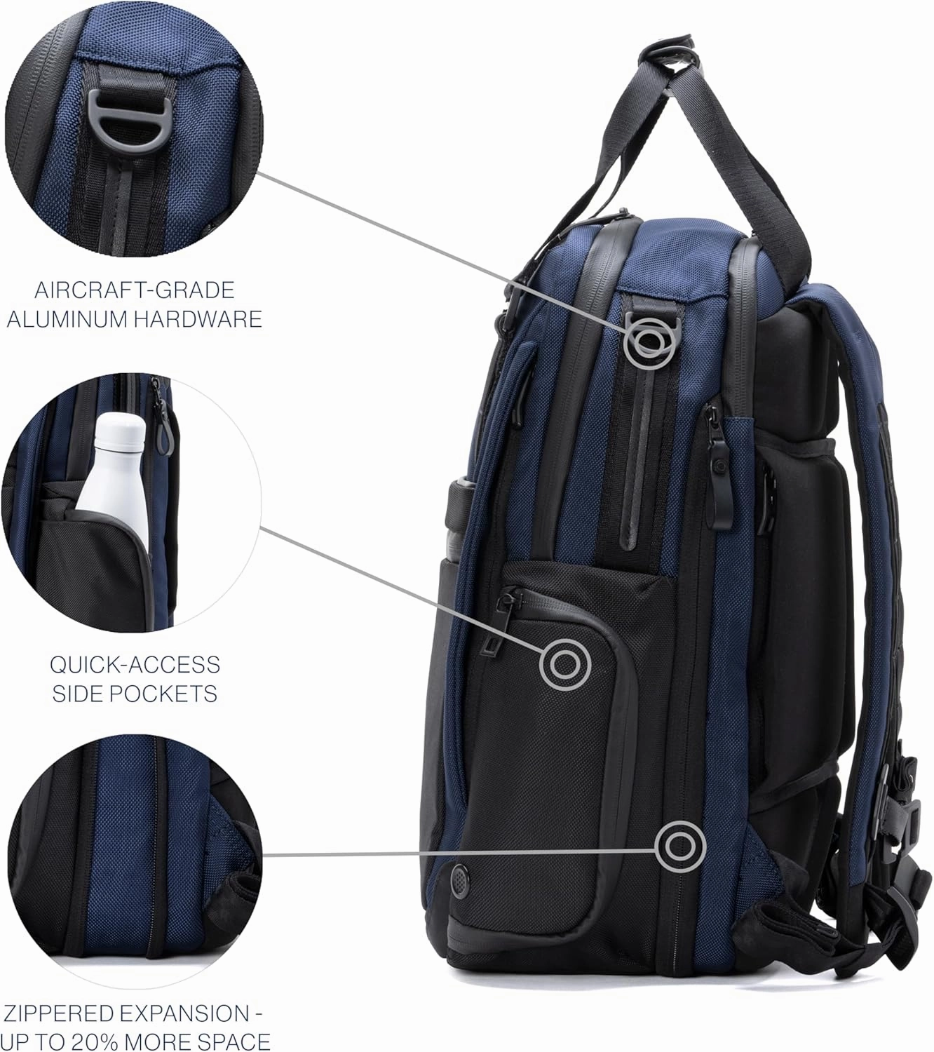 Travelpro Altitude Medium Expandable Travel Laptop Backpack 25-30L, 16 Inch Laptop, Water Resistant, Work, Business, Men and Women, Stellar Navy/Grey