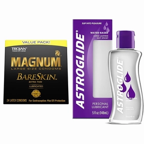 TROJAN Magnum BareSkin Large 24 Count Condoms and Astroglide 5oz Water Based Personal Lubricant Bundle