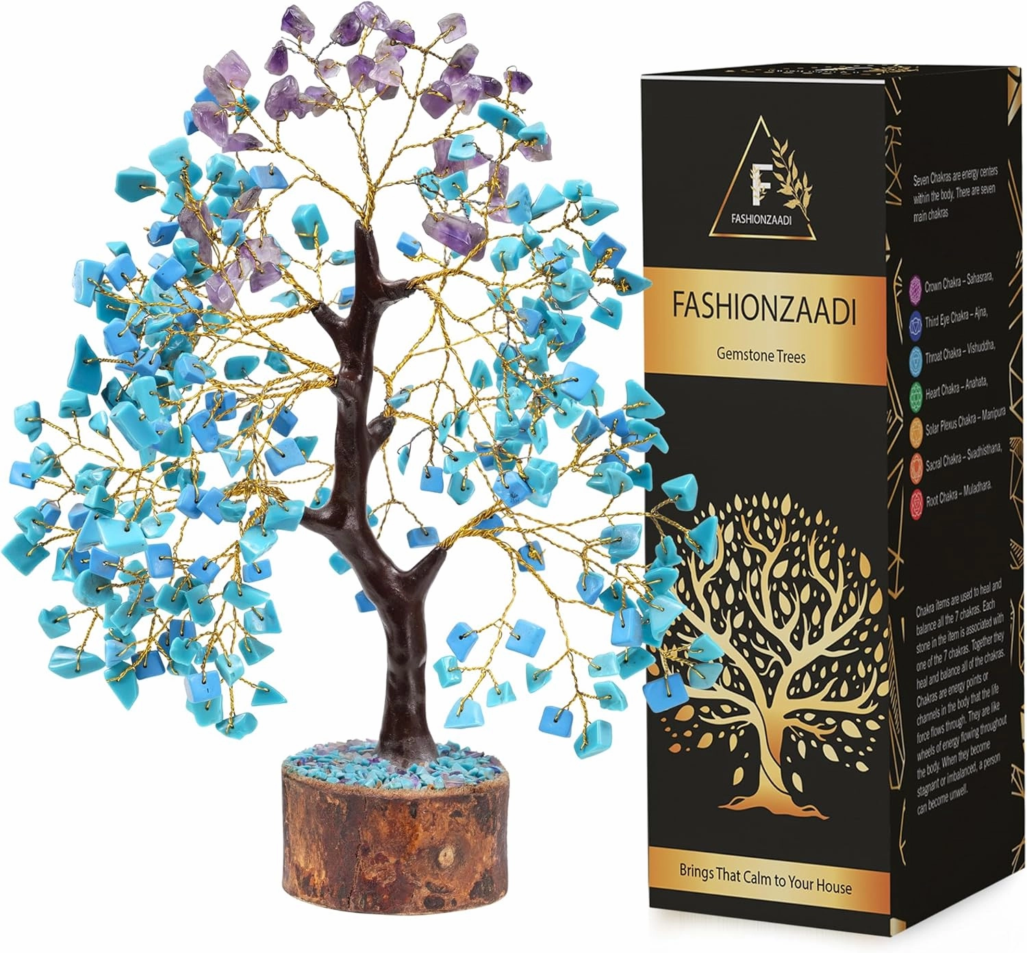 Turquoise, Amethyst Crystal Tree - Feng Shui Decor - Natural Raw Purple Amethyst, Gemstone Tree, Office Decor, Crystal Gifts, Positive Energy Stones