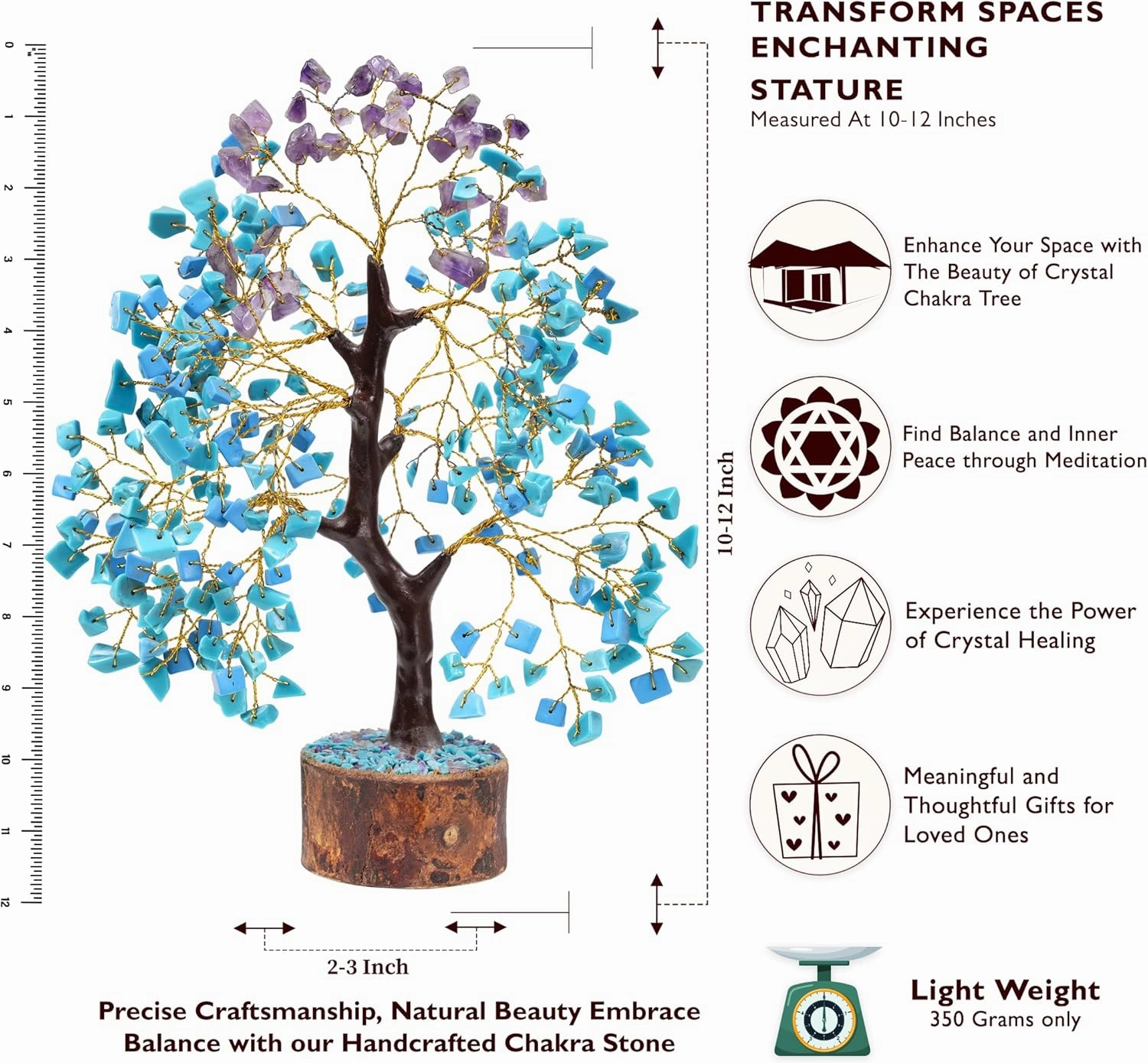 Turquoise, Amethyst Crystal Tree - Feng Shui Decor - Natural Raw Purple Amethyst, Gemstone Tree, Office Decor, Crystal Gifts, Positive Energy Stones